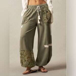 Boho Loose Fit Lace Patchwork Pant Green